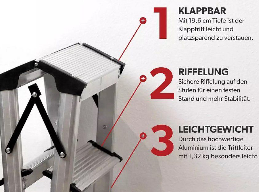 Siwitec Aluminium Klappleiter 1, 2 und 3 Stufen ab 17,91€ (statt 42€)