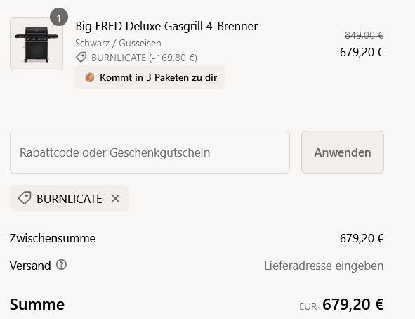 🥩 BURNHARD Big FRED Deluxe BLACK 2023 Gasgrill + Zubehör für 679€ (statt 849€)