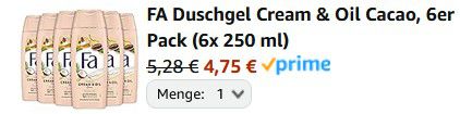 6er Pack FA Duschgel Cream & Oil Cacao je 250ml ab 4,75€ (statt 8€)