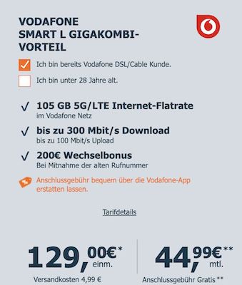 Gigakombi: 🍏📱 Apple iPhone 16 für 129€ + Vodafone Allnet 105GB für 44,99€ mtl. + 200€ Bonus