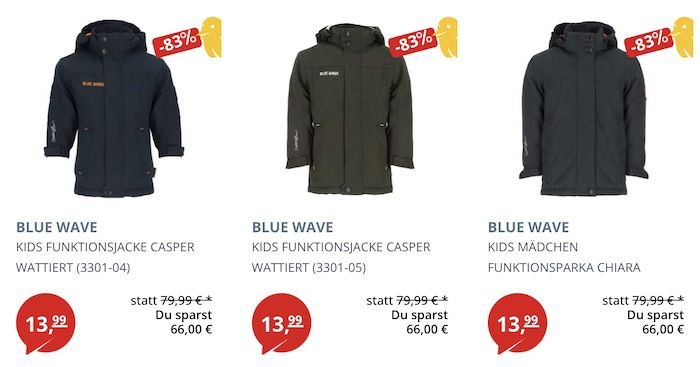 Blue Wave Kids Funktionsjacken für je 13,99€ + VSK (statt 30€)