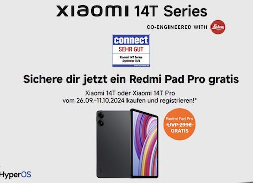 Xiaomi 14T für 99,99€ + Vodafone 30GB Allnet für 19,99€ mtl. + GRATIS Tablet