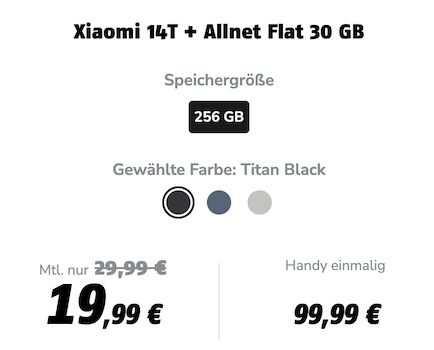 Xiaomi 14T für 99,99€ + Vodafone 30GB Allnet für 19,99€ mtl. + GRATIS Tablet