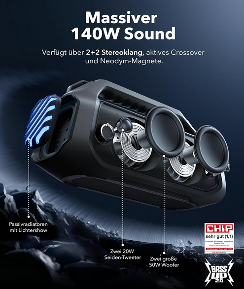 soundcore Boom 2 Plus Outdoor Lautsprecher 140W für 159,99€ (statt 200€)