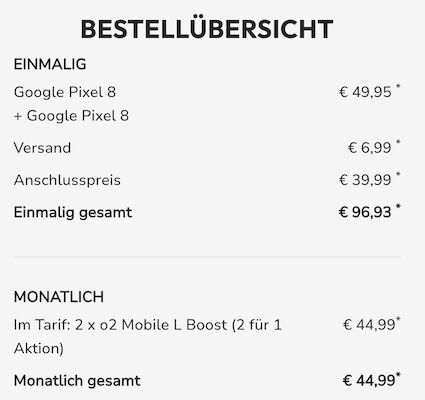 🤯🔥 2x Google Pixel 8 (256GB) für 49,95€ + 2x o2 Allnet 140GB für 44,99€ mtl.