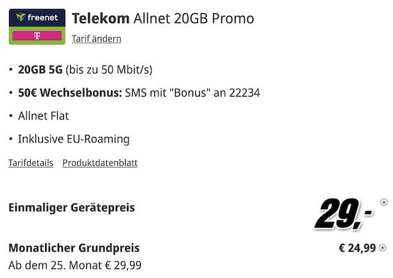 🔥 Samsung Galaxy S24 für 29€ + Telekom Allnet 20GB für 24,99€ mtl. + 50€ Bonus