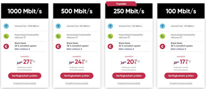 PYUR Black Week Internet Angebote   z.B. 1.000 Mbit/s für 27,99€ mtl. (dauerhaft)