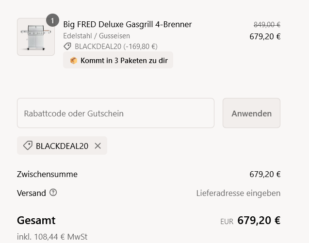 🥩 BURNHARD Big FRED Deluxe BLACK 2023 Gasgrill + Zubehör für 679,20€ (statt 849€)