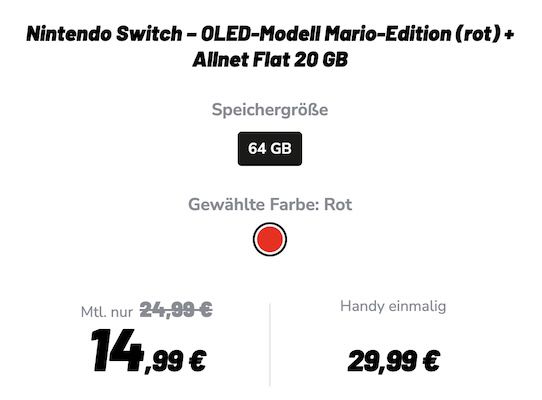 💥 Nintendo Switch OLED für 29,99€ + Telekom Allnet 20GB für 14,99€ mtl.