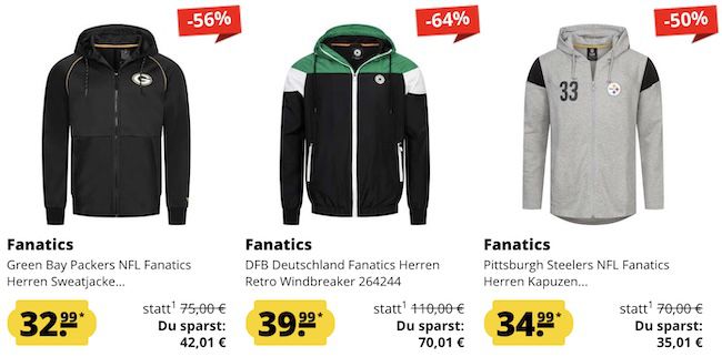 Fanatics Fan Artikel Sale ab 14,99€   z.B. New England Patriots Sweatshirt ab 18,99€