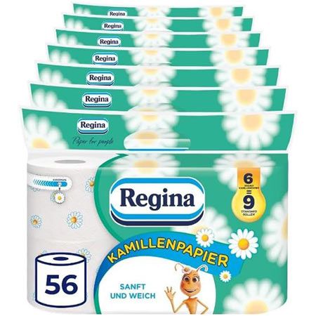 🧻 56 Rollen Regina Toilettenpapier mit Kamille, 3 lagig ab 22,54€ (statt 28€)