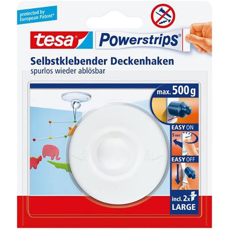 tesa Powerstrips Deckenhaken für bis zu 500g für 4,75€ (statt 8€)