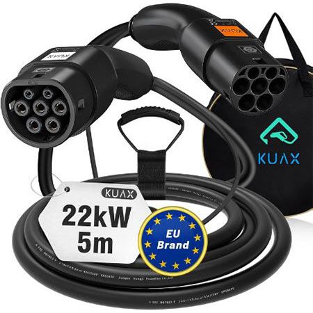 Kuax Typ 2 auf Typ 2 Ladekabel, 22KW, 5M, 32A, 3 Phasig für 79,99€ (statt 160€)