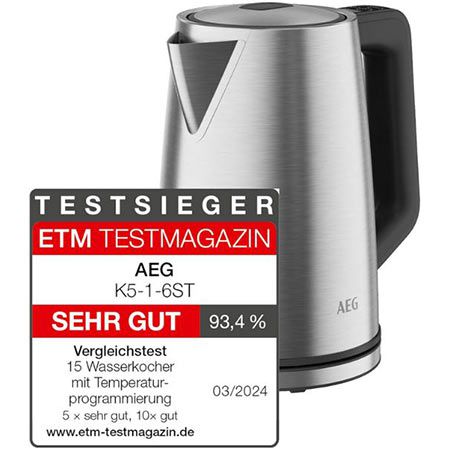 AEG K5 1 6ST Deli 5 Wasserkocher mit Temperaturauswahl für 49,99€ (statt 80€)