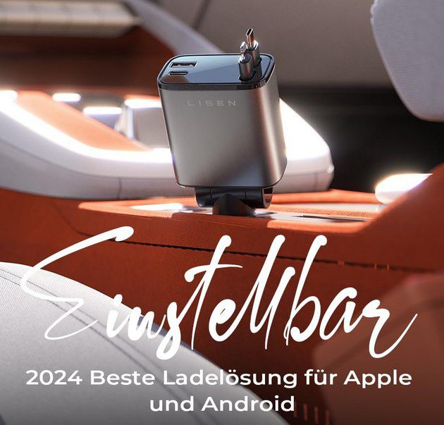 LISEN 69W Einziehbares Kfz Ladegerät mit Lightning, USB & USB C für 19,99€ (statt 40€)