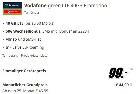 ➡️ Google Pixel 9 Pro (256GB) für 99€ + Vodafone 40GB für 44,99€ mtl. + 50€ Bonus