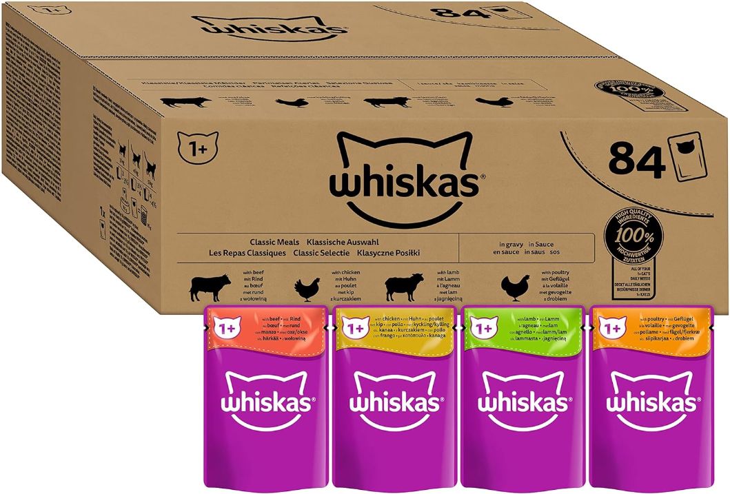 Whiskas 1+ Katzennassfutter Klassische Auswahl 84 x 85g für 19,90€ (statt 29€)