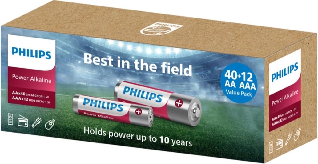 🔋 PHILIPS Power Alkaline Batterien, 40 x AA & 12 x AAA für 15,94€ (statt 20€)