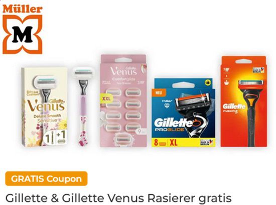 Mit Kauf von Gillette/Venus Klingenpackungen einen Gillette/Venus Rasierer gratis dazu