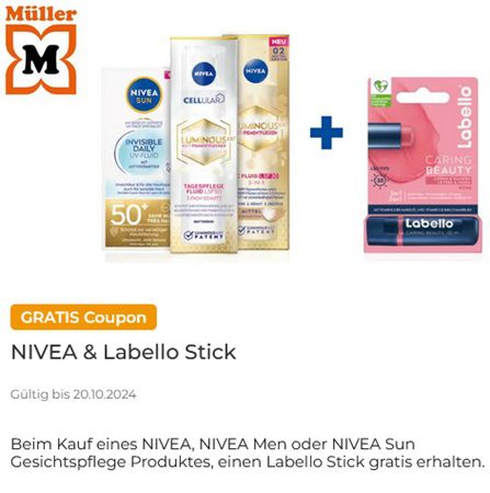 Couponplatz: 1x NIVEA Gesichtspflege kaufen, 1x Labello Stick gratis dazu