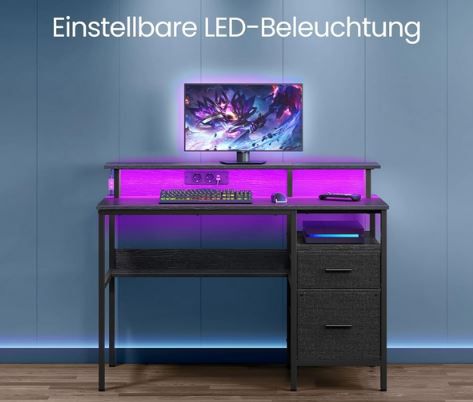 Vasagle Schreibtisch mit LED Beleuchtung, 55x120x90cm für 88,82€ (statt 110€)