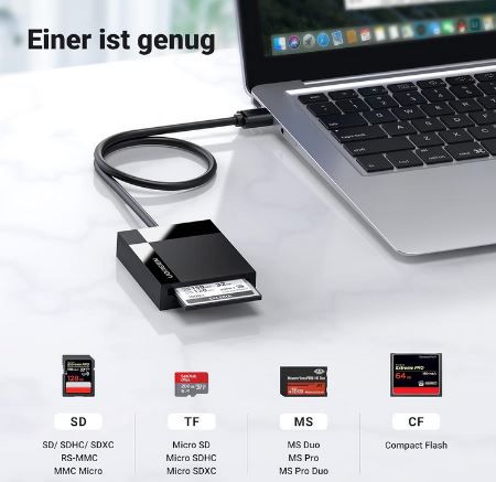 UGREEN 4 in 1 USB 3.0 Kartenleser für SD/TF/CF/MS für 9,99€ (statt 18€)