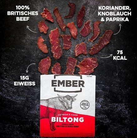 10er Pack Ember Snacks Biltong Beef Jerky Chilli, je 25g ab 18,19€ (statt 26€)