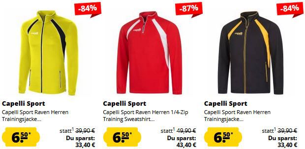 🔥 Capelli Sport Fixpreis Sale: ALLES für 6,50€ zzgl. Versand + 5€ Gutschein ab 30€