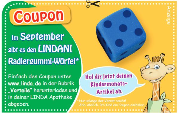 Linda Apotheken: LINDANI Radiergummi Würfel gratis