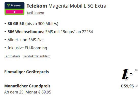 💥 Samsung Galaxy S24 Ultra für 1€ + Telekom 80GB 5G Allnet für 59,95€ mtl. + 50€ Bonus