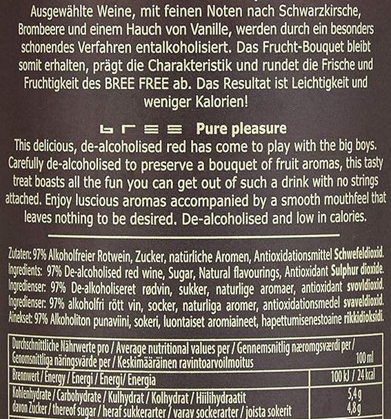 🍇 6x Bree Free Rotwein alkoholfrei (je 0,75l) ab 23,61€ (statt 33€)