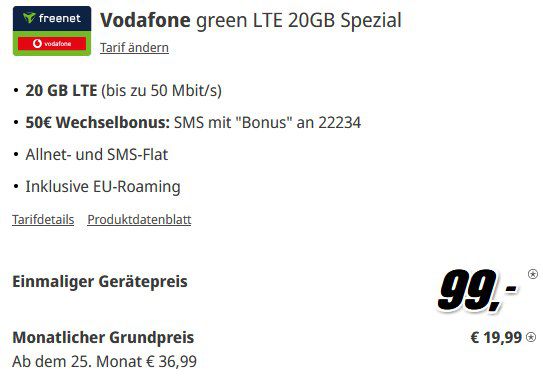 Samsung Galaxy S23 für 99€ + Vodafone Flat 20GB für 19,99€ mtl. + 50€ Bonus