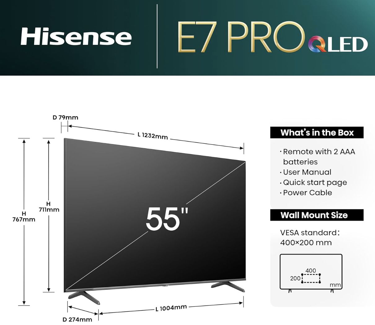 Hisense 55E7NQ Pro   55 Zoll QLED Fernseher für 450,49€ (statt 576€)