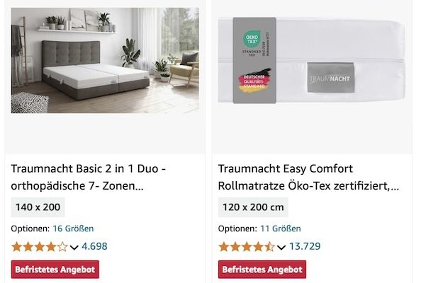 Amazon: Traumnacht Kaltschaummatratzen stark reduziert z.B. mit Härtegrad 4 & 80 x 200 cm für 70,99€ (statt 90€)