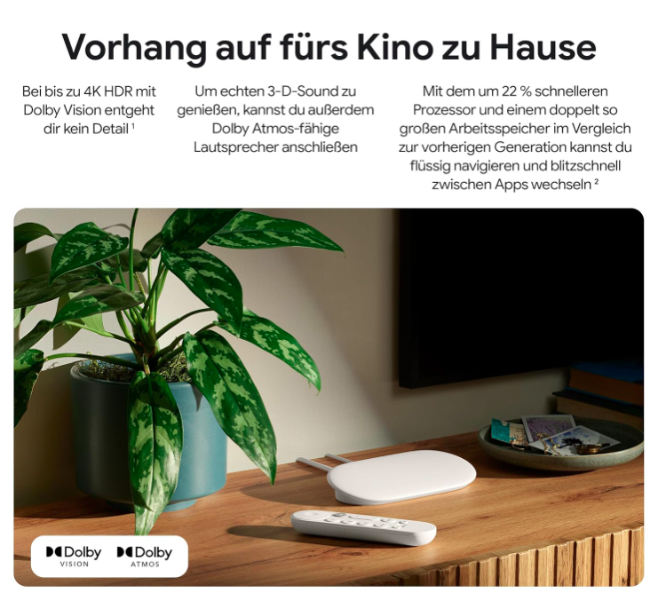 Google TV Streamer 4K Fernbedienung mit Sprachsuche für 100€ (statt 157€)