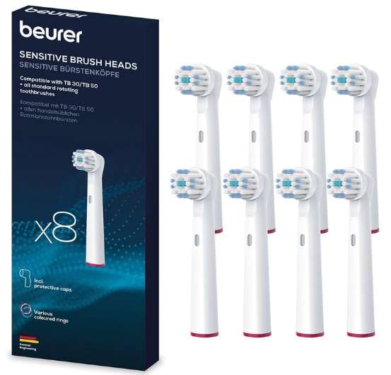 🦷 8er Pack Beurer TB 30/50 Aufsteckbürsten Sensitiv (Jahresvorrat)   für Oral B für 10,99€ (statt 15€)