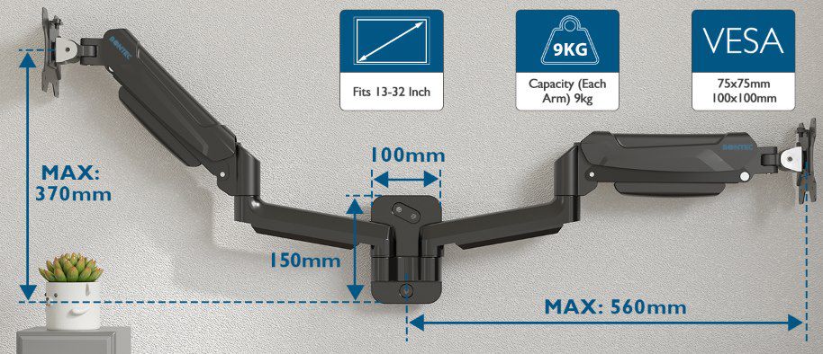 BONTEC Monitor Wandhalterung für 2 Monitore bis 32 Zoll für 38,49€ (statt 70€)