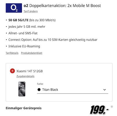 KRASS! 😱 769€ eff. Gewinn ➡️ 2x Xiaomi 14T + 2x Redmi Pad Pro + 2x o2 Allnet 50GB für 34,98€ mtl.