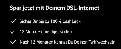 Vodafone DSL 50 für eff. 25,82€ mtl. oder DSL 250 für eff. 30,82€ mtl. dank 100€ Cashback