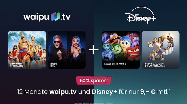 HAMMER! Nur 9€ mtl. 📺 50% Rabatt auf waipu.tv Perfect Plus inkl. Disney+