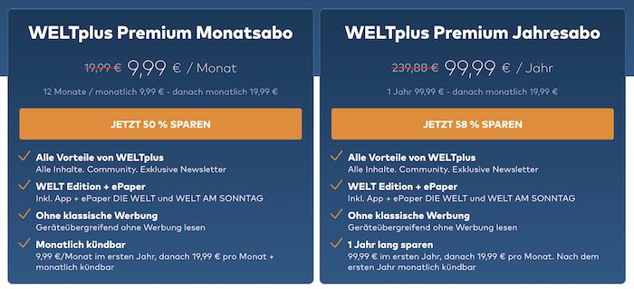 📰 12 Monate WELTplus Premium für 99,99€ (statt 240€)   Neukunden