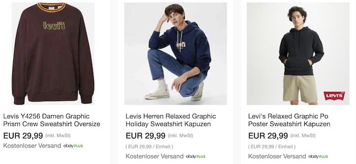 👕 eBay: 40% Rabatt bei Kauf von 2 Levis Produkten