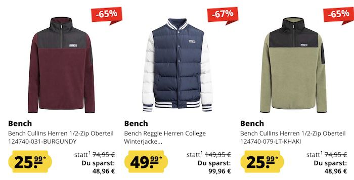 Schnell sein ➡️ Bench Sale bis  71% + 5€ Gutschein   z.B. 🧥 Winterjacke für 49,99€ (statt 100€)