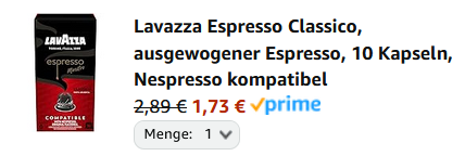 Lavazza Espresso Classico 10 Nespresso Kapseln für 1,73€ (statt 6€)