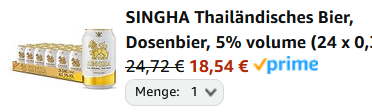 🍺🍺Singha Thailändisches Premium Lagerbier   24 x 0,33L ab 18,54€ (statt 33€)