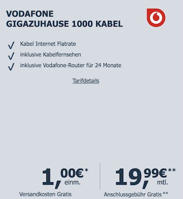 🛜 Vodafone GigaZuhause 1000 Kabel für eff. 42,49€ mtl. + 180€ Bonus + Fritzbox 6690