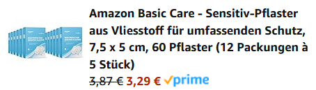 60er Pack Amazon Basic Care Sensitiv Pflaster ab 3,29€ (statt 6€)