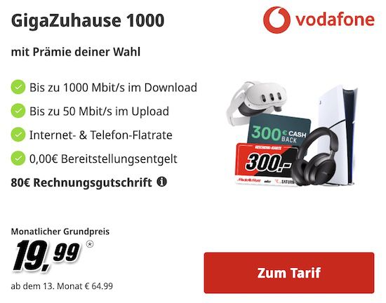 🌏 Vodafone GigaZuhause 1000 Kabel für eff. 42,49€ mtl. + 💰 380€ Bonus