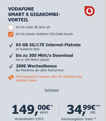 Gigakombi: 🍏📱 Apple iPhone 16 für 149€ + Vodafone Allnet 65GB für 34,99€ mtl. + 200€ Bonus