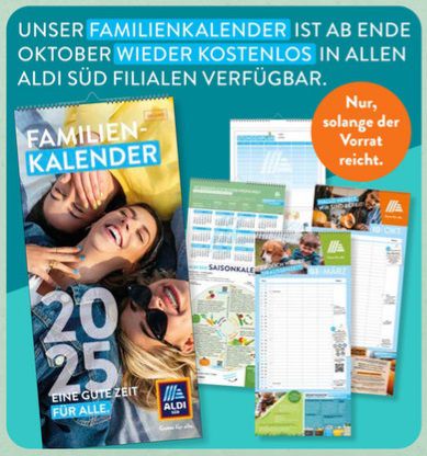 Gratis: Familienkalender 2025 bei Aldi Süd   ab 30.10.